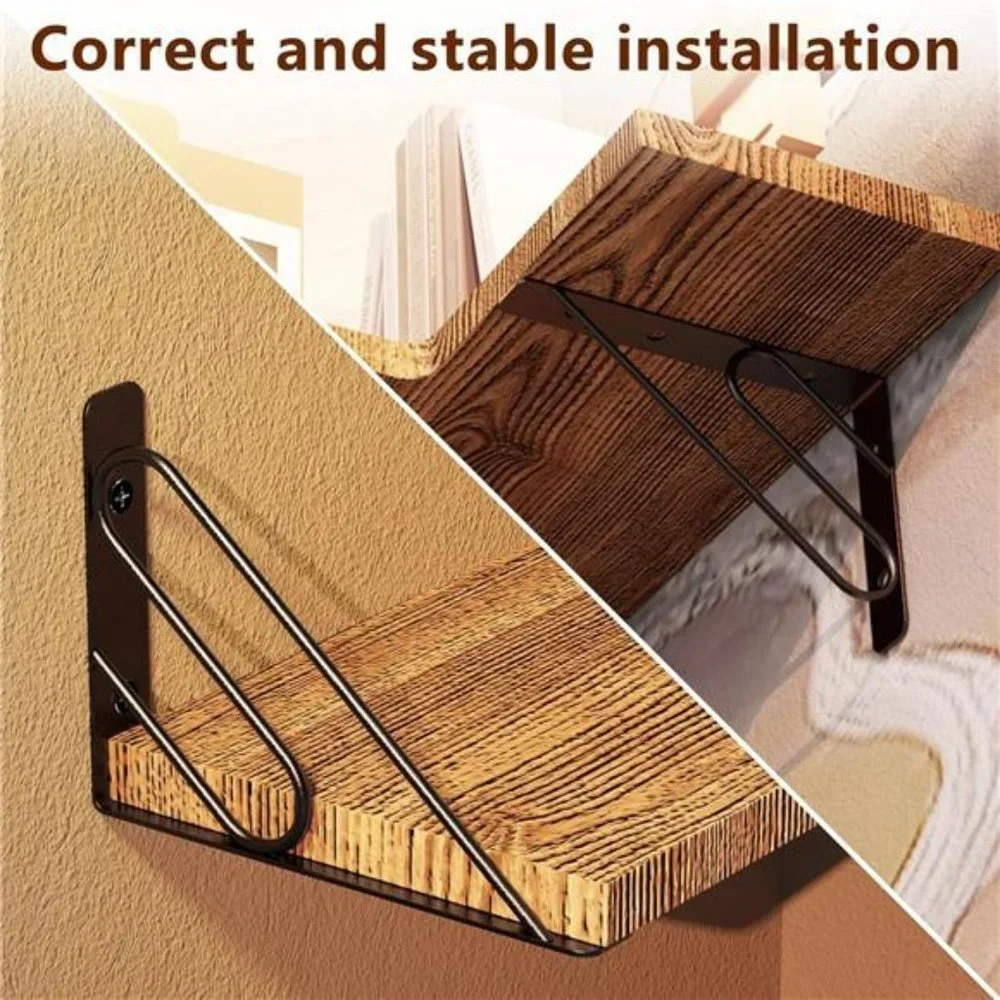 Wood Corner Floating Shelves Set of 4, Wall Mounted Shelves Rustic Brown